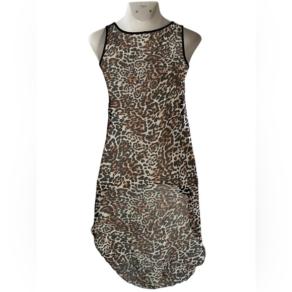 Ocasion High Low Black Righstones Heart Leopard Sheer Contrast Tunic Top S - Picture 2 of 10